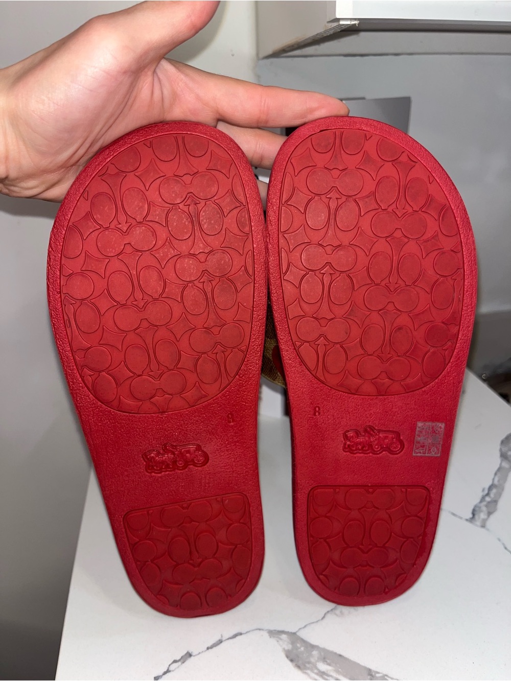 Coach Red Monogram Slide Sandals with Heart Print - Picture 3 of 7